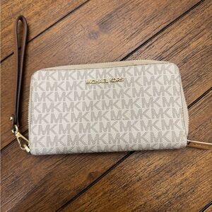 Michael Kors Monogram Beige Wristlet
